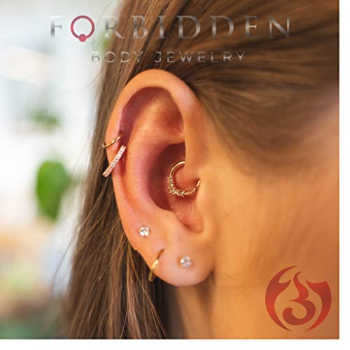 Forbidden Body Jewelry 16-20g 8mm CZ Lined Plated Brass Bendable Nose Ring and Cartilage Hoop (Choose Gauge/Plating/Color) - style: 16g - 14k Plated