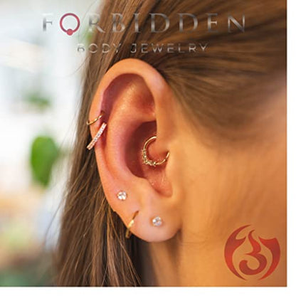 Forbidden Body Jewelry 16-20g 8mm CZ Lined Plated Brass Bendable Nose Ring and Cartilage Hoop (Choose Gauge/Plating/Color) - style: 16g - 14k Plated