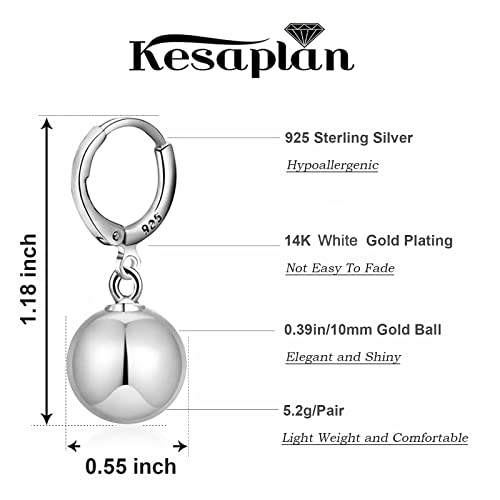 14k Gold Plated Ball Dangle Earrings for Women Sterling Silver Ball Drop Earrings Hypoallergenic Round Balls Hoop Earring Leverback Lightweight Earrings Fashion Jewelry - color: silver