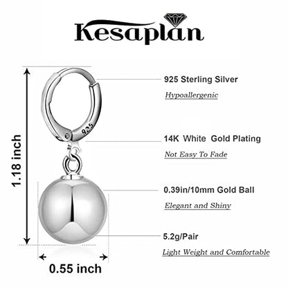 14k Gold Plated Ball Dangle Earrings for Women Sterling Silver Ball Drop Earrings Hypoallergenic Round Balls Hoop Earring Leverback Lightweight Earrings Fashion Jewelry - color: silver