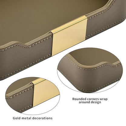 Luxury Leather Valet Tray Desktop Storage Organizer,Bedside Vanity Catchall Tray Nightstand Caddy Holder for Cosmetic,Jewelry,Watch,Keys,Phone,Wallet,Remote Controller,Pen,Olive Green - color: Olive Green