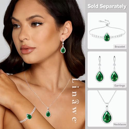 Linawe Crystal Chain Necklace for Women Trendy, Imitation Diamond Pendant, Statement Cubic Zirconia Boho Jewelry Set, 14K Gold/Rose Gold/Silver Birthstone Necklace - color: Silver,May