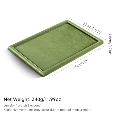 Velvet Jewelry Display Tray for Ring Earrings Necklace Bracelet Flat Tray - color: Olive Green, size: 12.99 × 9.06 in
