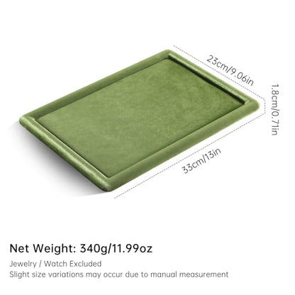 Velvet Jewelry Display Tray for Ring Earrings Necklace Bracelet Flat Tray - color: Olive Green, size: 12.99 × 9.06 in