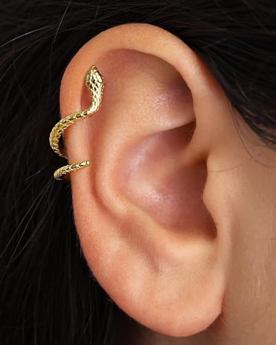Stud Earrings for Women- 14K Gold/White Gold Plated/Black Bow Dragon Softball Snake Bat Stud Earrings - color: Snake ear cuff