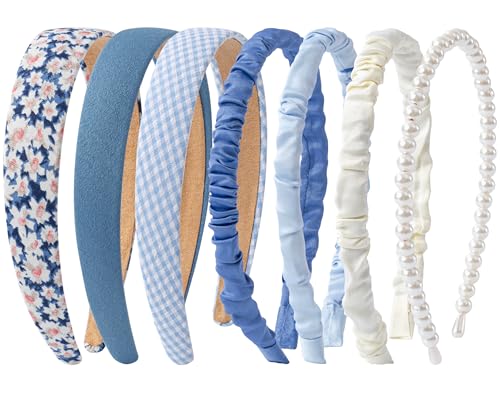 Sunolga Brown Headbands for Women Girls Non Slip Floral Padded Hairbands | Knotted Hairband, Lightweight, No-Teeth Comfort, Headbands for Daily Wear, Parties, Gifts Hair Accessories - color: 7Pack-Blue