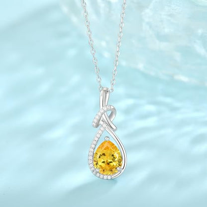 Infinity Teardrop Necklace Silver Tone Pendant Birthstone Jewelry for Women - color: Yellow