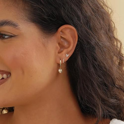 Gold Plated Earrings for Women, 14k Gold Plated Earring Stack Hypoallergenic Pearl Drop Earring Dainty Earrings for Women Trendy Cute Small Huggie Hoop Earring Fashion Womens Jewelry - color: beautiful set