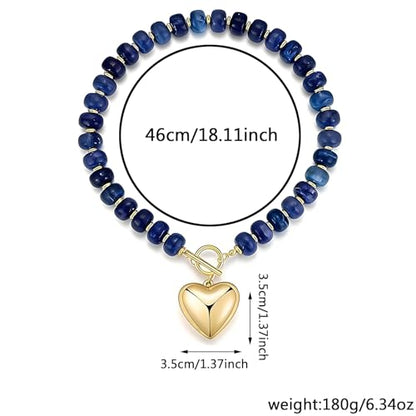 Chunky Heart Necklaces for Women Colorful Resin Beaded Necklaces for Women Gold Puffy Heart Statement Necklace Trendy Acrylic Choker Jewelry Gift - color: C