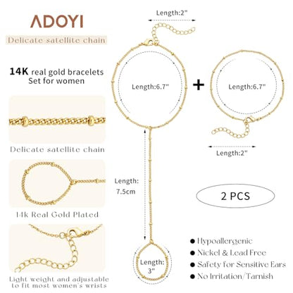 Gold Bracelets for Women, 14K Gold Plated Stackable Bracelet Stack Set Adjustable Charm Paperclip Chain Cuban Link Layered Waterproof Jewelry Sets Gifts for Womens 6.5 Inch - color: Gold Style D