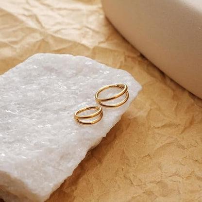 Cartilage Helix Conch Piercing Jewelry Gold Hoop Women Earrings | 2pcs, Huggie, Made of Stainless Steel, 14k Gold Plated, Hypoallergenic, Sparkly Cubic Zircon, Double Hoop design - color: Conch Gold, size: 18g-10mm
