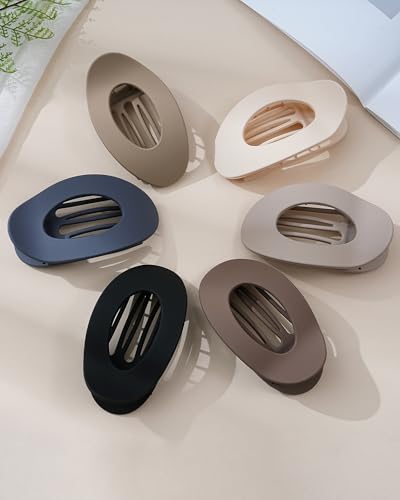 Mesovor 6 Pack Flat Hair Claw Clips, 4.33" Nonslip Round Lay Hair Clips | Strong Hold French Large Flat Hairclips for Lying Down, Yoga, Driving (Brown Matte) - color: Brown Matte