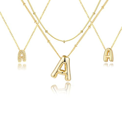 stino 4PCs Bubble Initial Letter Necklace Set, No Tarnish 14K Gold Plated Alphabet Pendant, Jewelry for Women - style: Aa