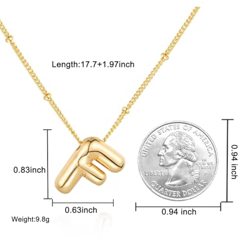 Bubble Letter Necklace for Women, 14k Gold Plated Initial Letter Pendant Necklace Personalized Jewelry A - Z 26 letters - style: Gold-F