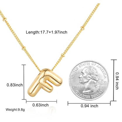 Bubble Letter Necklace for Women, 14k Gold Plated Initial Letter Pendant Necklace Personalized Jewelry A - Z 26 letters - style: Gold-F