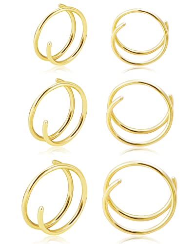 Double Hoop Earrings for Single Piercing, 3 Pairs 316L Surgical Steel Spiral Twist Illusion Lobe Cartilage Helix Hoop Earring Double Hoop Earrings for One Hole - color: Gold-6mm 8mm 10mm