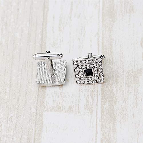 Black and Silver Gold Concentric Diamond Clear Crystal Dust Cufflinks, AILUOR Tuxedo Shirt Cufflinks French Style Shirt Studs - color: Silver