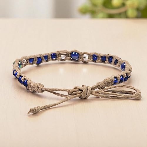 BlueRica Hemp Anklet with Glass Beads - style: Blue