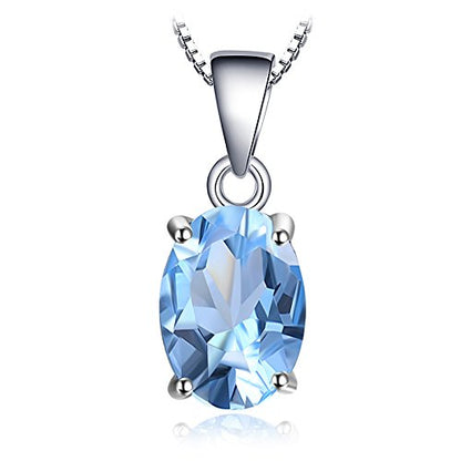 JewelryPalace Natural Gemstone Garnet Peridot Amethyst Citrine Blue Topaz Birthstone Solitaire Pendant Necklace Jewelry Set, 14k Gold Plated 925 Sterling Silver Necklaces for Women, 18 Inch Box chain - color: M-Sterling Silver-Topaz