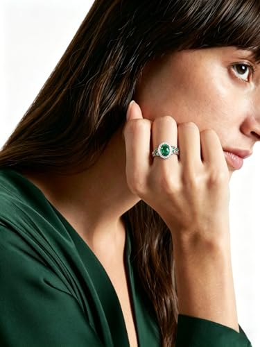 2-3 Carat Oval Engagement Ring 925 Silver Celtic Knot Birthstone Rings for Women Hypoallergenic Amehtyst/Aquamarine/Emerald/Ruby/Sapphire Cocktail Rings Jewelry Size 6-10 - color: A. Emerald