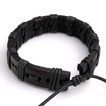 6-12PCS Braided Faux Leather Bracelet Punk Cuff Wrap Bracelets for Men Women Adjustable - color: E:6pcs