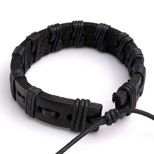 6-12PCS Braided Faux Leather Bracelet Punk Cuff Wrap Bracelets for Men Women Adjustable - color: E:6pcs