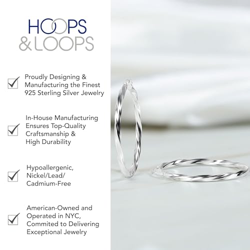 Hoops & Loops 925 Sterling Silver Twisted Hoop Earrings for Women - Hypoallergenic 14K Gold, Rose Gold, Black Flash Plated 2mm Thin Twist Design Round Click-Top Hoops, 15/20/25/30/35/40/50/60mm - color: 15,20,25mm - Silver