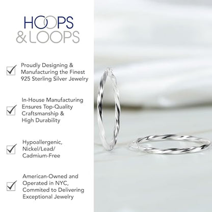 Hoops & Loops 925 Sterling Silver Twisted Hoop Earrings for Women - Hypoallergenic 14K Gold, Rose Gold, Black Flash Plated 2mm Thin Twist Design Round Click-Top Hoops, 15/20/25/30/35/40/50/60mm - color: 15,20,25mm - Silver