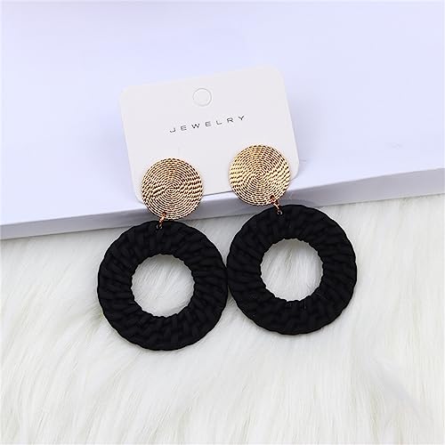 Boho Acrylic Geometric Round Braided Drop Dangle Earrings for Women - color: Black