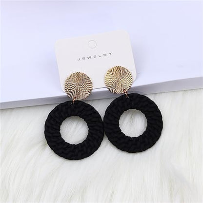 Boho Acrylic Geometric Round Braided Drop Dangle Earrings for Women - color: Black