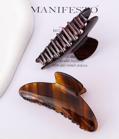 2 Pack Acetate Hair Claw Clips for Women 4 Inch Large Claw Hair Clips for Thin to Thick Hair - color: Burgundy+Brown