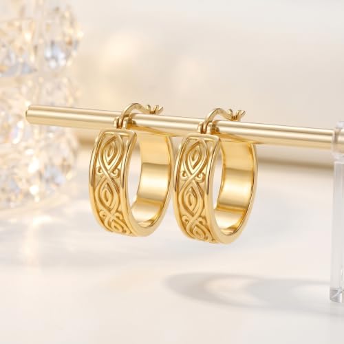 14K Gold Hoop Earrings for Women 20mm Gold Earrings for Women Trendy 14k Gold Huggie Earring for Women Hoops Unique Twisted Beaded Pattern Womens Hoops Earring
