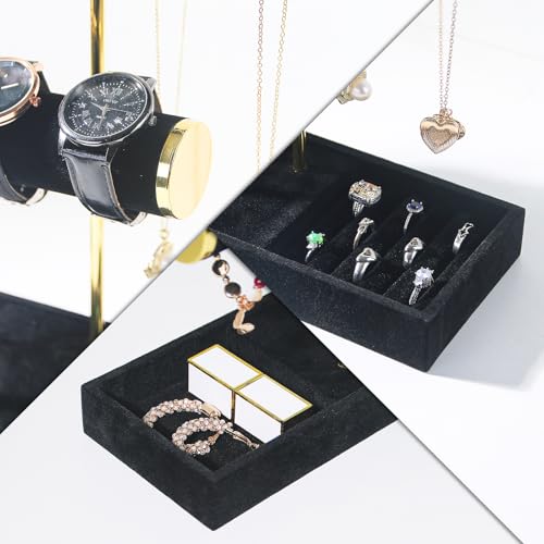 Coward Bracelet Necklace Holder Display, T-Bar Jewelry Holder Stand, Jewelry Organizer with Tray for Necklaces, Bangles,Rings Earrings Watches (Black Velvet) - color: Black