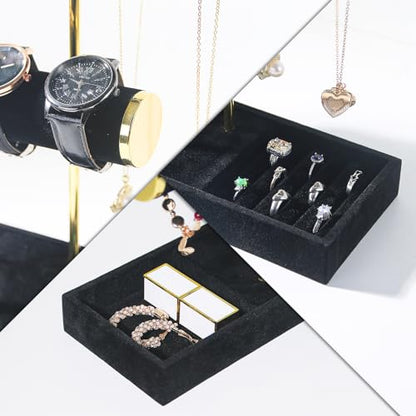 Coward Bracelet Necklace Holder Display, T-Bar Jewelry Holder Stand, Jewelry Organizer with Tray for Necklaces, Bangles,Rings Earrings Watches (Black Velvet) - color: Black