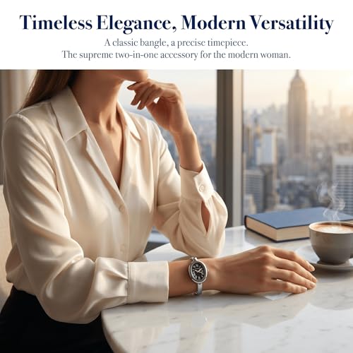 Women's Oval Bangle Watch, Elegant Open-Cuff Bracelet Wrist Watch with Roman Numeral Dial, Minimalist Luxury Fashion Quartz Watch for Ladies - color: Silver/Black