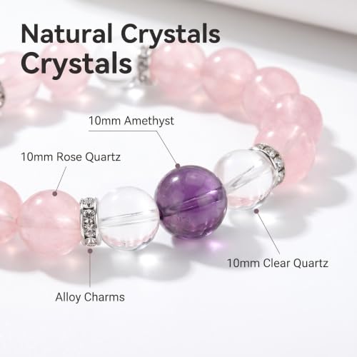 Rose Quartz Bracelet for Women,Strawberry Crystal Bracelet | Chakra Healing Anxiety Relief Stress Relief Jewelry Gift for Yoga Meditation Back to School