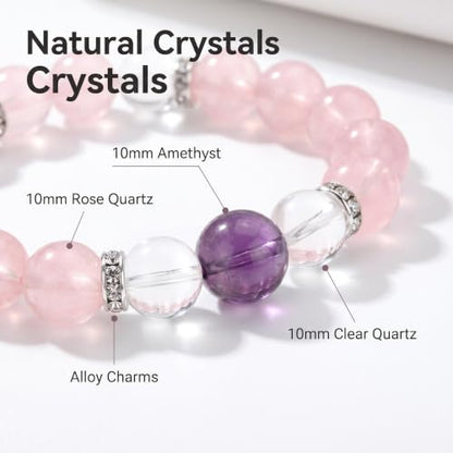 Rose Quartz Bracelet for Women,Strawberry Crystal Bracelet | Chakra Healing Anxiety Relief Stress Relief Jewelry Gift for Yoga Meditation Back to School