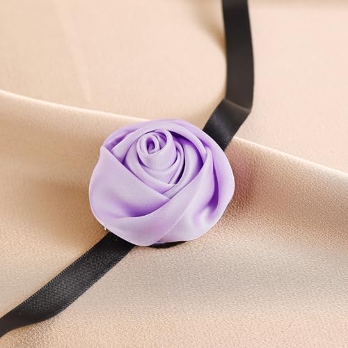 Firstmeet Floral Rose Necklace Handmade Flower Satin Ribbon Choker Necklace for Women - color: Purple
