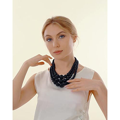 JNF Faux Pearl Statement Necklaces Big Beaded Necklace for Women Chunky Pearls Necklace and Earring Set Large beads Costume Necklace - color: Black Pearl Necklace long