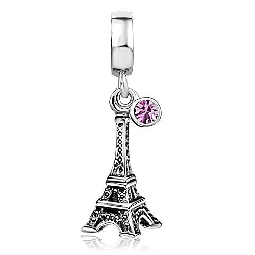 JMQJewelry Eiffel Tower Birthday Birthstone Jan-Dec Month Paris Dangle Womens Bead Charms for Bracelets Mothers Christmas Day - color: JUN