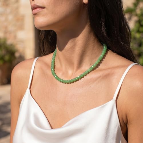 Gemstone Beaded Necklace for Women Colorful Natural Stone Freshwater Pearl Surfer Beach Rainbow Necklace Jewelry Gift - color: Green