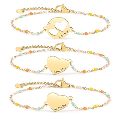 DS Mother Daughter Matching Bracelets,Adjustable Stainless Steel Gift Set | mother’s Day & Birthday Gift Box,Heart Charm,Mommy & Me Style,18K Gold Plated,Hypoallergenic,Daily Wear,Fits Women Teen Girls - color: Gold-5