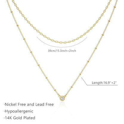 Lariat Gold Necklace for Women, Dainty Long Necklace 14k Gold Plated/Silver Y-Shaped Pendant Necklace Trendy Layered Cz Beaded Chain Drop Necklaces Simple Gold Jewelry for Women Gift - style: LC-2NK-23907-GDW