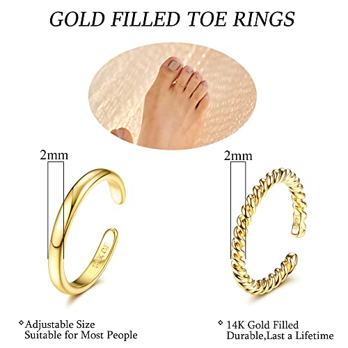 IRONBOX 14K Gold Filled Toe Rings for Women Simple Open Band Toe Ring Adjustable Toe Rings - color: Gold D