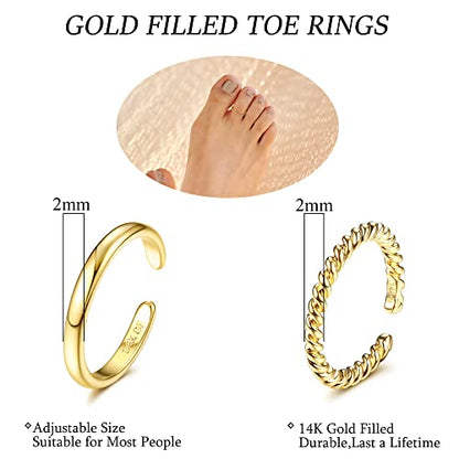 IRONBOX 14K Gold Filled Toe Rings for Women Simple Open Band Toe Ring Adjustable Toe Rings - color: Gold D