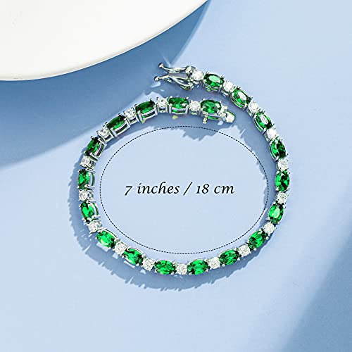 FANCIME Glamour Radiance Sterling Silver Birthstone Tennis Bracelets 7" | Charm Fine Jewelry Birthday Gifts for Women - color: Emerald
