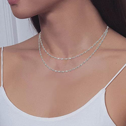 Aisansty Dainty Layered Choker Necklaces Handmade Coin Tube Star Pearl Pendant Multilayer Adjustable Layering Chain Gold Plated Necklaces Set for Women - color: Silver, style: Silver Bar Chain&Coin