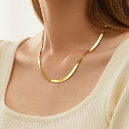CHESKY Gold Necklace for Women 14K Plated/S925 sterling silver Snake Chain | Dainty Gold Necklace,Thin Chunky Chain,Simple Choker Necklaces for Women,Non tarnish Trendy Jewelry, Gifts for Women - color: gold, style: 5mm 16.5 inch snake