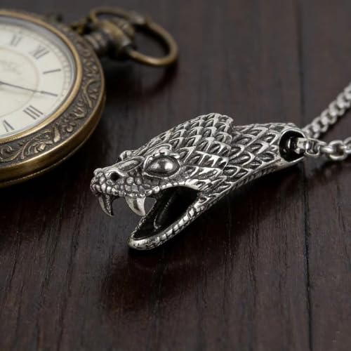 Men's Gothic Punk Hip Hop Rock Animal Snake head Pendant Necklace, 316L Stainless Steel Material, Silver Stainless Steel Square Pearl Chain, Retro Jewelry Gift