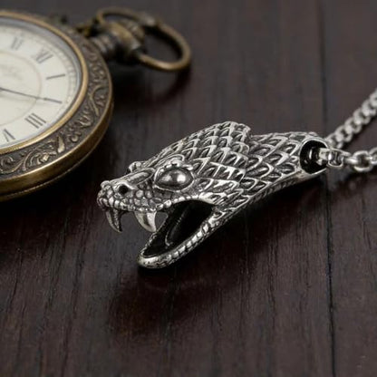 Men's Gothic Punk Hip Hop Rock Animal Snake head Pendant Necklace, 316L Stainless Steel Material, Silver Stainless Steel Square Pearl Chain, Retro Jewelry Gift